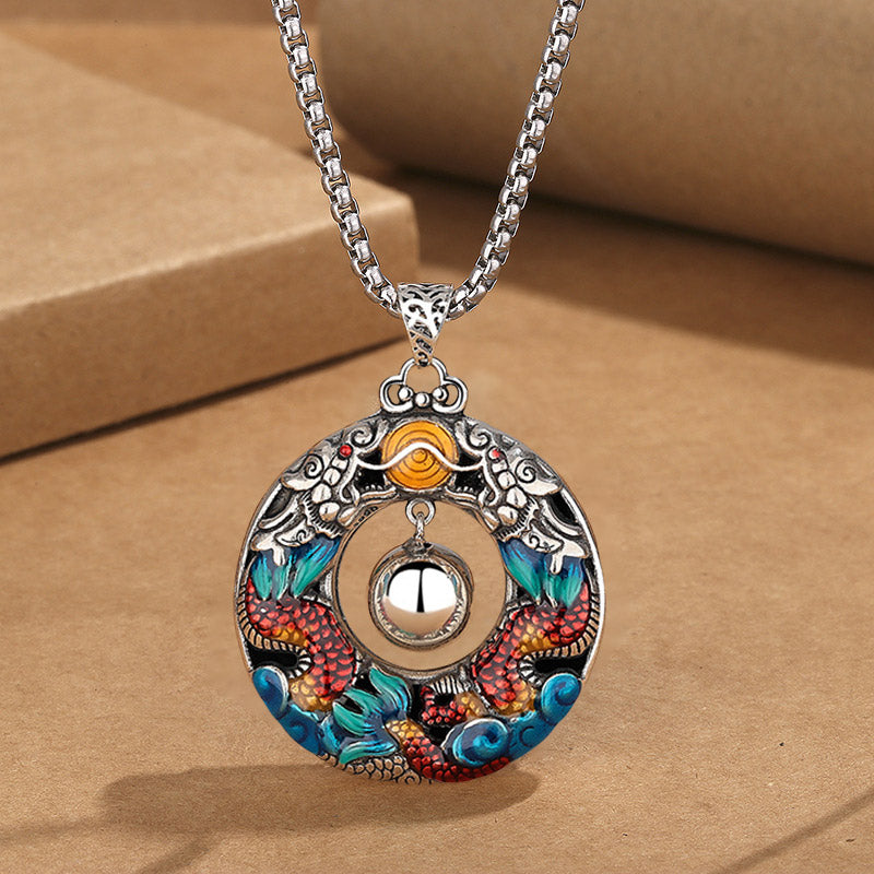 Buddha Stones Year of the Dragon Colorful Double Dragons Playing Bead Copper Protection Necklace Pendant - Dragon Pendant&Chain - image 6