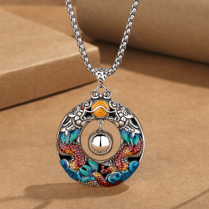 Buddha Stones Year of the Dragon Colorful Double Dragons Playing Bead Copper Protection Necklace Pendant - Dragon Pendant&Chain - image 6