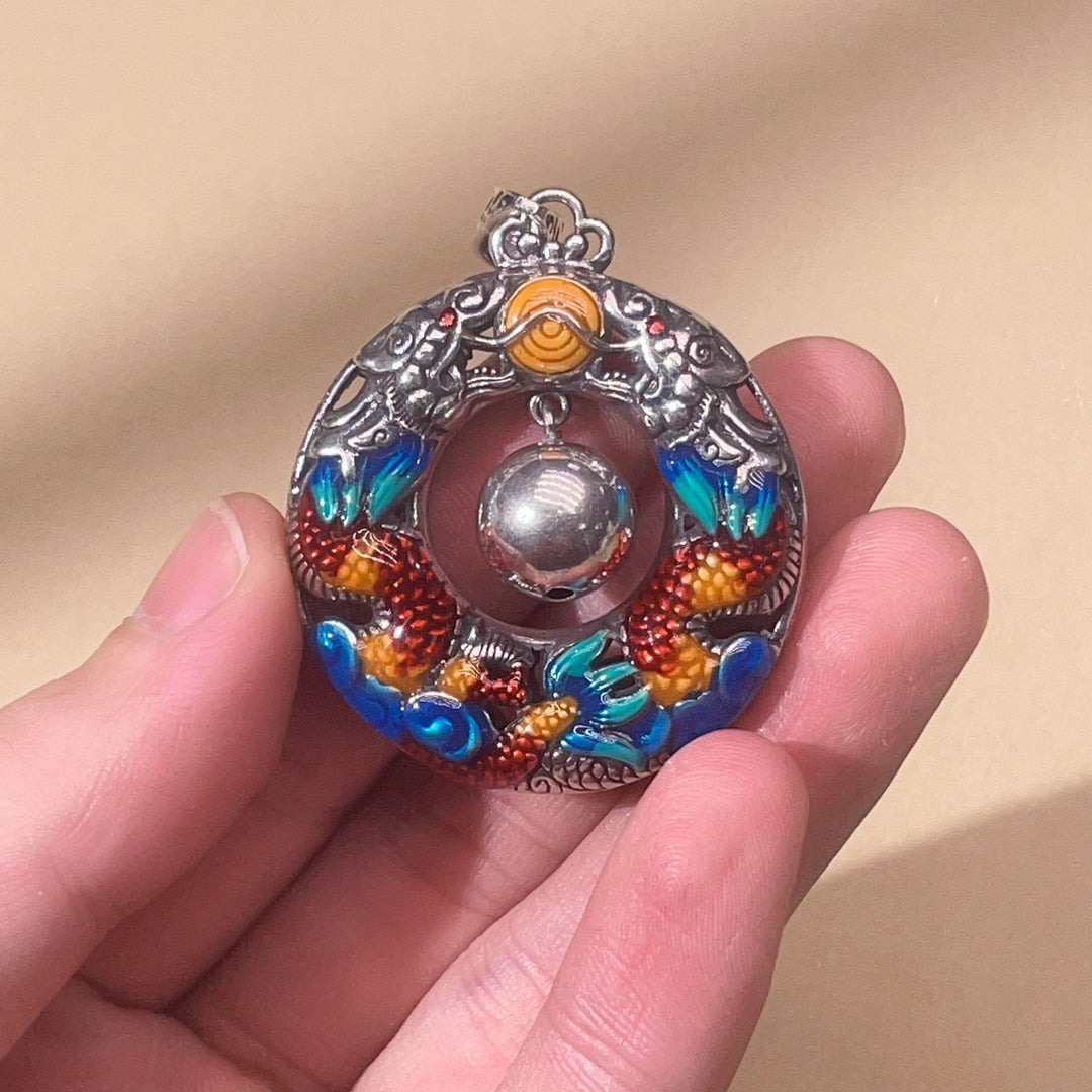 Buddha Stones Year of the Dragon Colorful Double Dragons Playing Bead Copper Protection Necklace Pendant - image 4