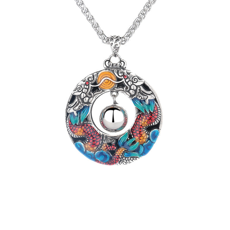 Buddha Stones Year of the Dragon Colorful Double Dragons Playing Bead Copper Protection Necklace Pendant - image 5