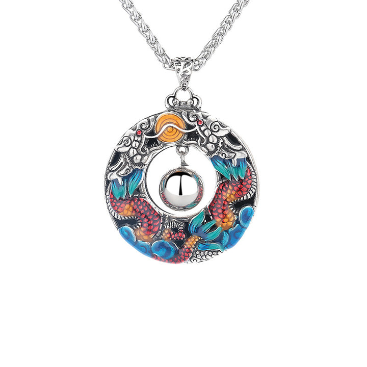 Buddha Stones Year of the Dragon Colorful Double Dragons Playing Bead Copper Protection Necklace Pendant - image 5