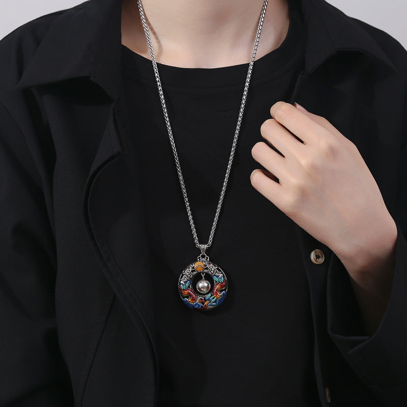 Buddha Stones Year of the Dragon Colorful Double Dragons Playing Bead Copper Protection Necklace Pendant - image 3