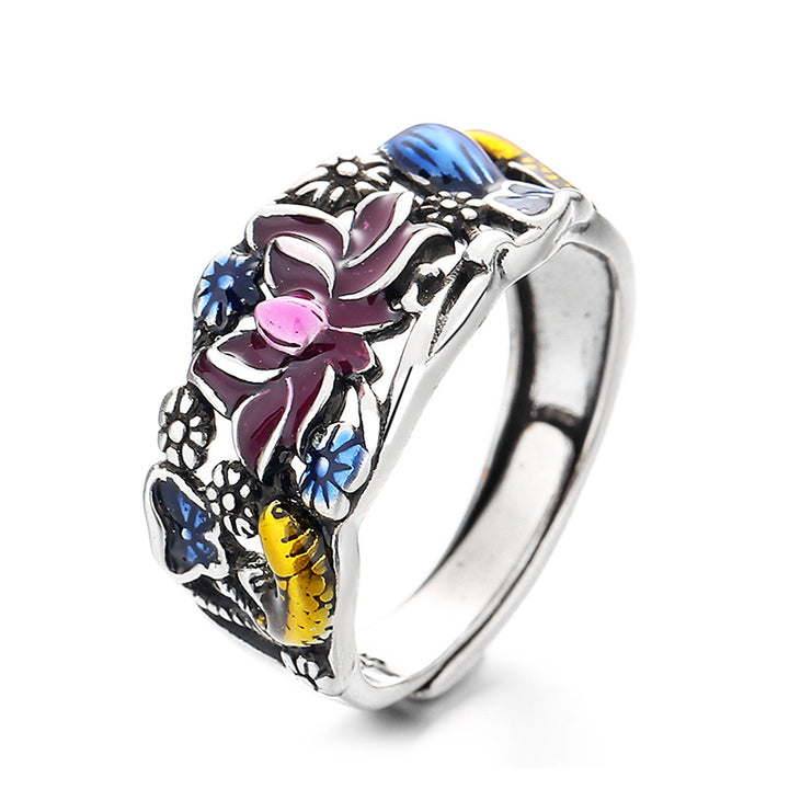 Buddha Stones Koi Fish Lotus Flower Leaf Design Luck Wealth Ring - Koi Fish(Luck♥Prosperity) - image 0