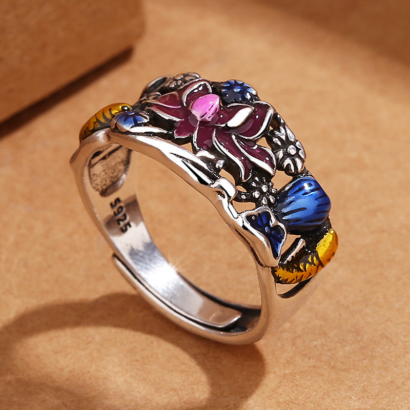 Buddha Stones Koi Fish Lotus Flower Leaf Design Luck Wealth Ring - image 3