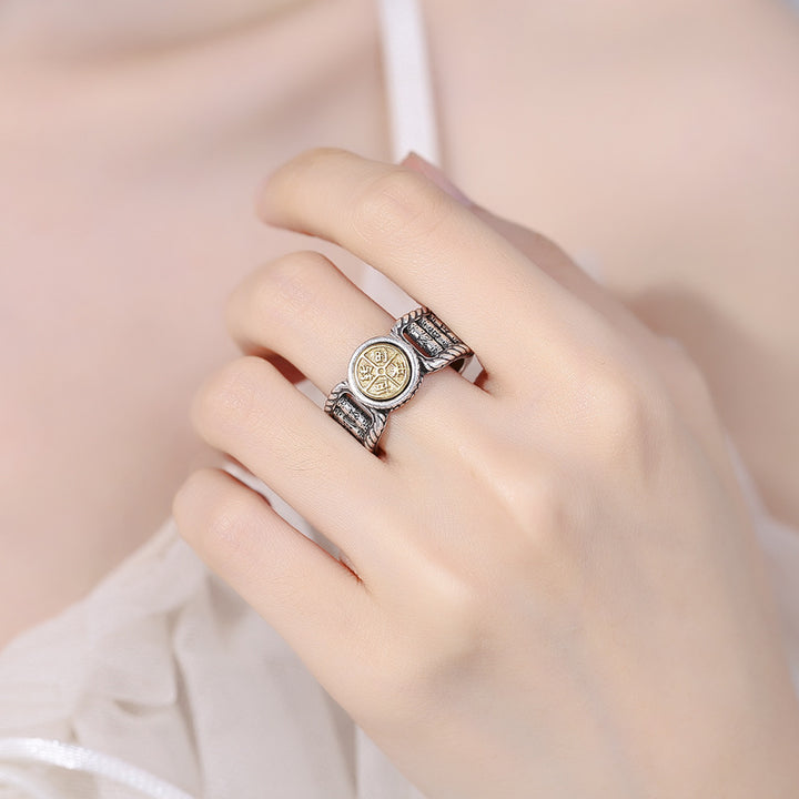 Buddha Stones Tibetan Om Mani Padme Hum Carved Design Copper Coin Purity Rotatable Ring - image 5