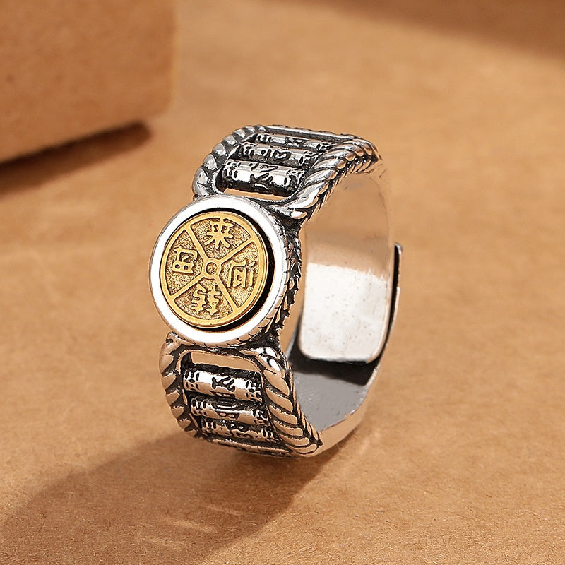 Buddha Stones Tibetan Om Mani Padme Hum Carved Design Copper Coin Purity Rotatable Ring - image 3