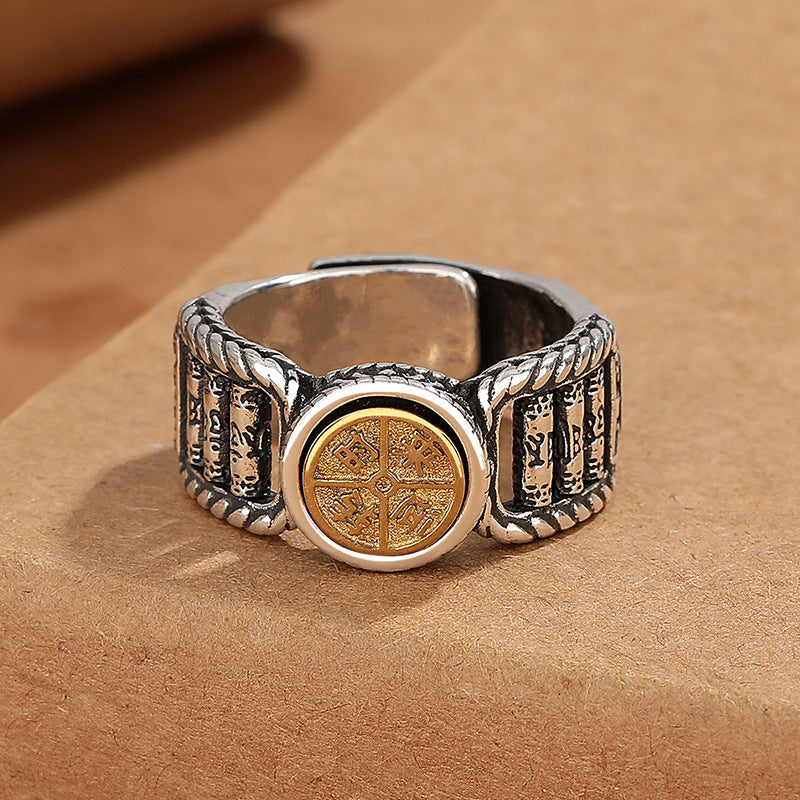 Buddha Stones Tibetan Om Mani Padme Hum Carved Design Copper Coin Purity Rotatable Ring - image 1