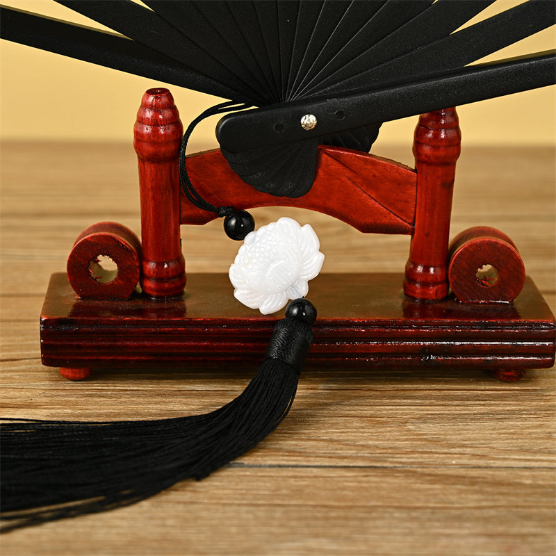 Buddha Stones Dragon Phoenix Tiger Crane Eagle Wolf Koi Fish Handheld Folding Fan Lotus Tassel Fan - image 1