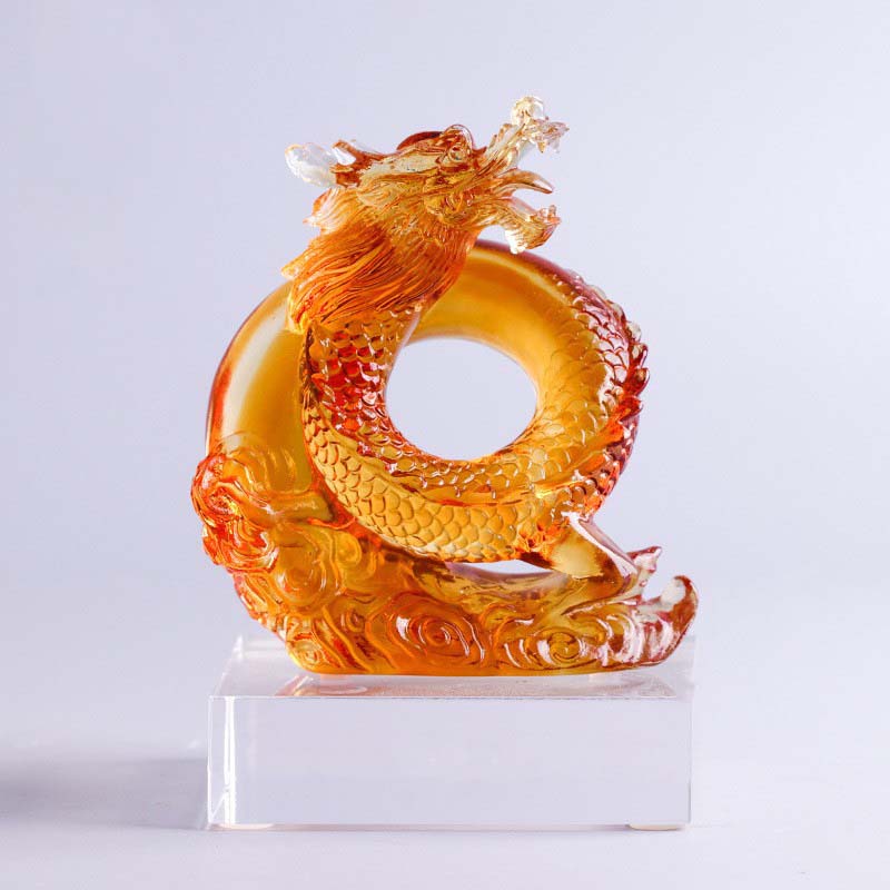 Buddha Stones Year of the Dragon Handmade Chinese Zodiac Yellow Dragon Liuli Crystal Art Piece Protection Home Office Decoration - 9.8*4.2*11cm/3.86*1.65*4.33Inch - image 0