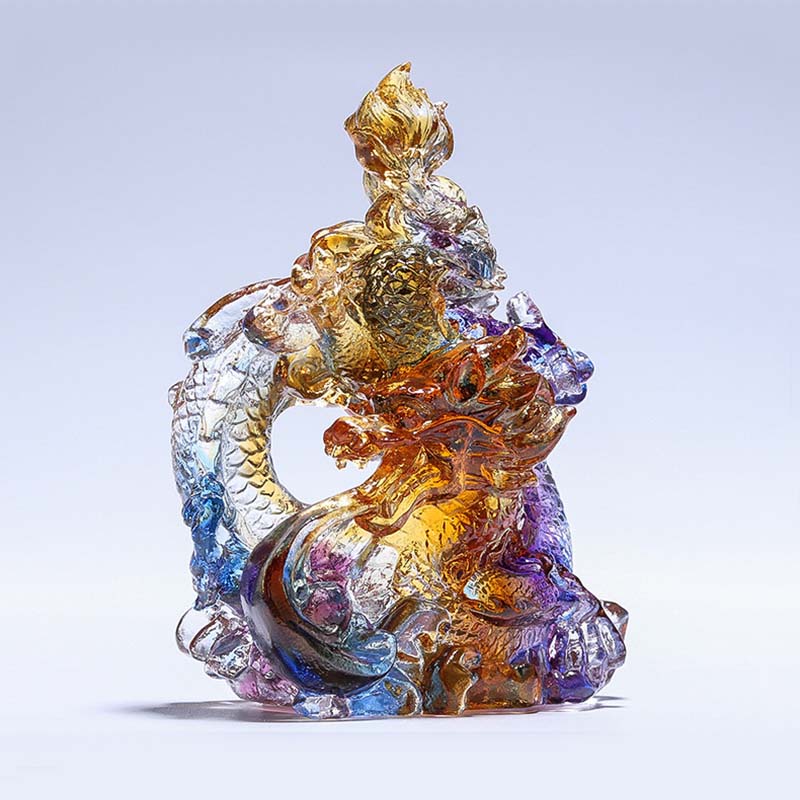 Buddha Stones Year of the Dragon Handmade Liuli Crystal Art Piece Protection Home Office Decoration With Base - image 8