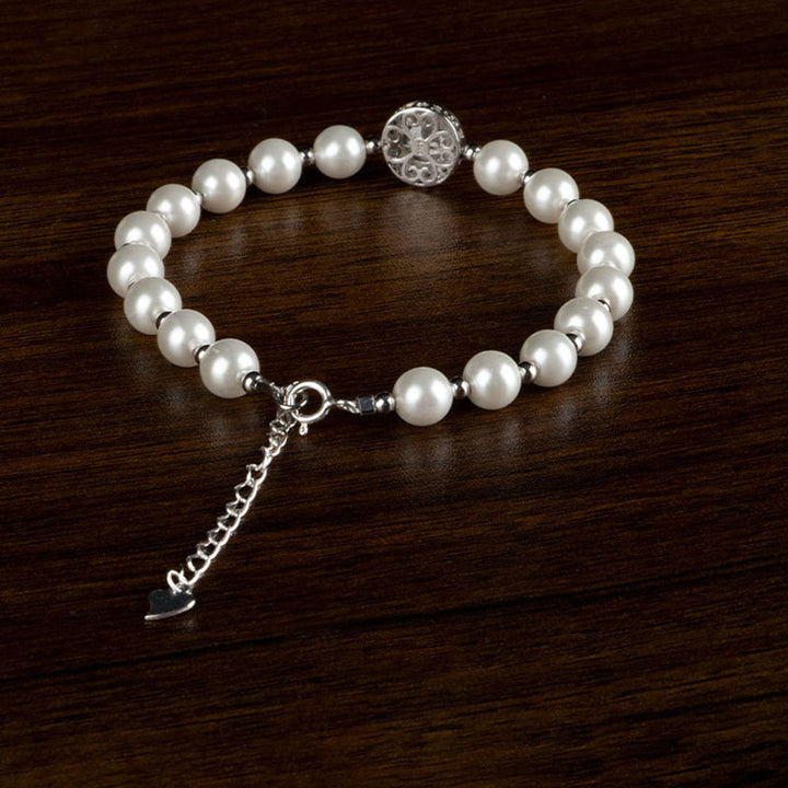 Buddha Stones 925 Sterling Silver Pearl Blue Chalcedony Healing Chain Bracelet Ring - image 1