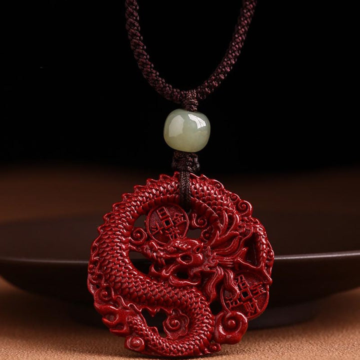 Buddha Stones Year Of The Dragon Natural Cinnabar Hetian Jade Bead Copper Coin Attract Wealth Strength Necklace Pendant - image 8