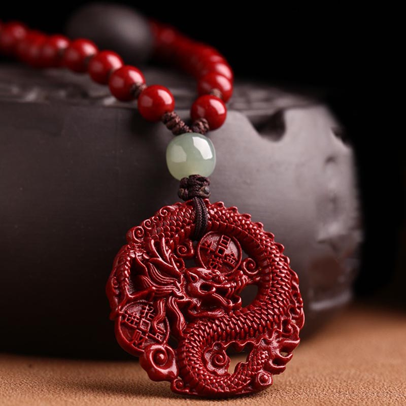 Buddha Stones Year Of The Dragon Natural Cinnabar Hetian Jade Bead Copper Coin Attract Wealth Strength Necklace Pendant - image 1