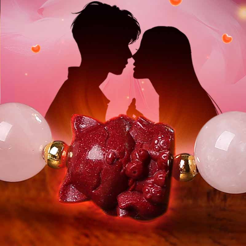 Buddha Stones Natural Pink Crystal Cinnabar Nine Tailed Fox Love Bracelet - image 8