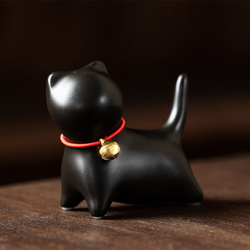 Buddha Stones Mini Small Cute Cat Tea Pet Ceramic Home Desk Figurine Decoration - Standing Cat 5*2.5*4.5cm - Black - image 11