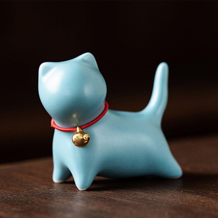 Buddha Stones Mini Small Cute Cat Tea Pet Ceramic Home Desk Figurine Decoration - Standing Cat 5*2.5*4.5cm - Blue - image 10
