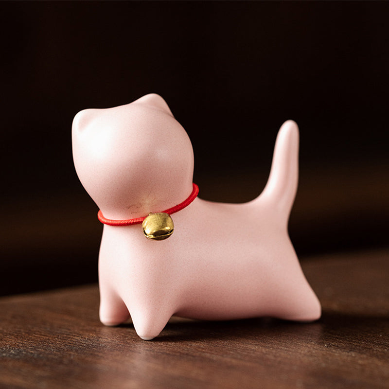 Buddha Stones Mini Small Cute Cat Tea Pet Ceramic Home Desk Figurine Decoration - Standing Cat 5*2.5*4.5cm - Pink - image 8