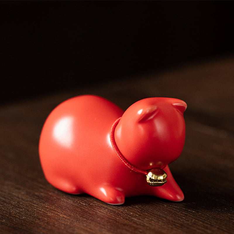 Buddha Stones Mini Small Cute Cat Tea Pet Ceramic Home Desk Figurine Decoration - Sitting Cat 5*3*3cm - Red - image 23