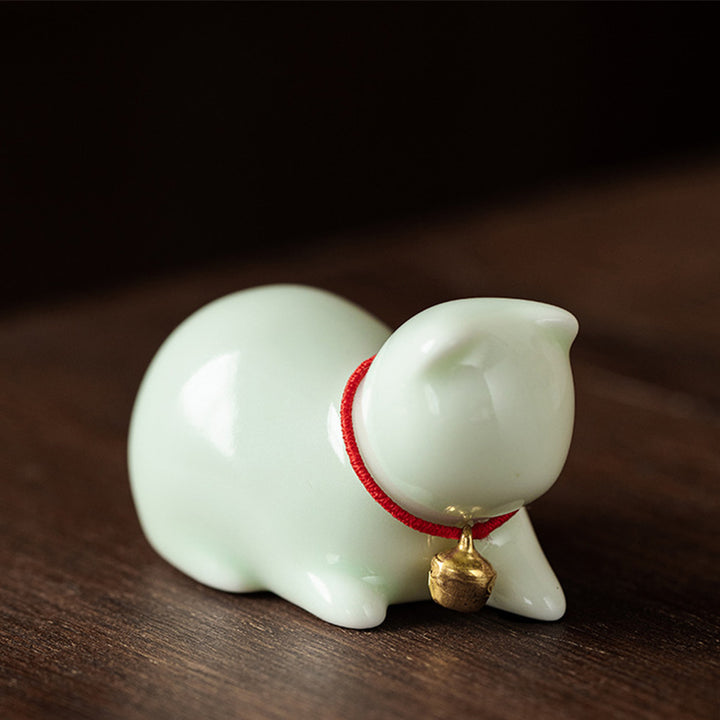 Buddha Stones Mini Small Cute Cat Tea Pet Ceramic Home Desk Figurine Decoration - Sitting Cat 5*3*3cm - Green - image 15