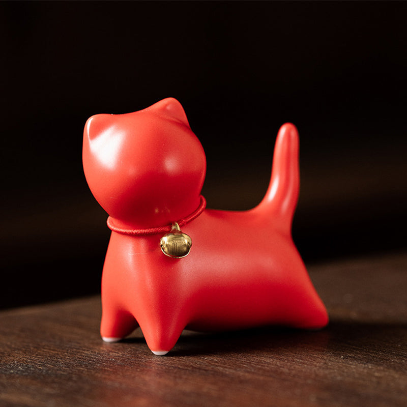Buddha Stones Mini Small Cute Cat Tea Pet Ceramic Home Desk Figurine Decoration - Standing Cat 5*2.5*4.5cm - Red - image 12