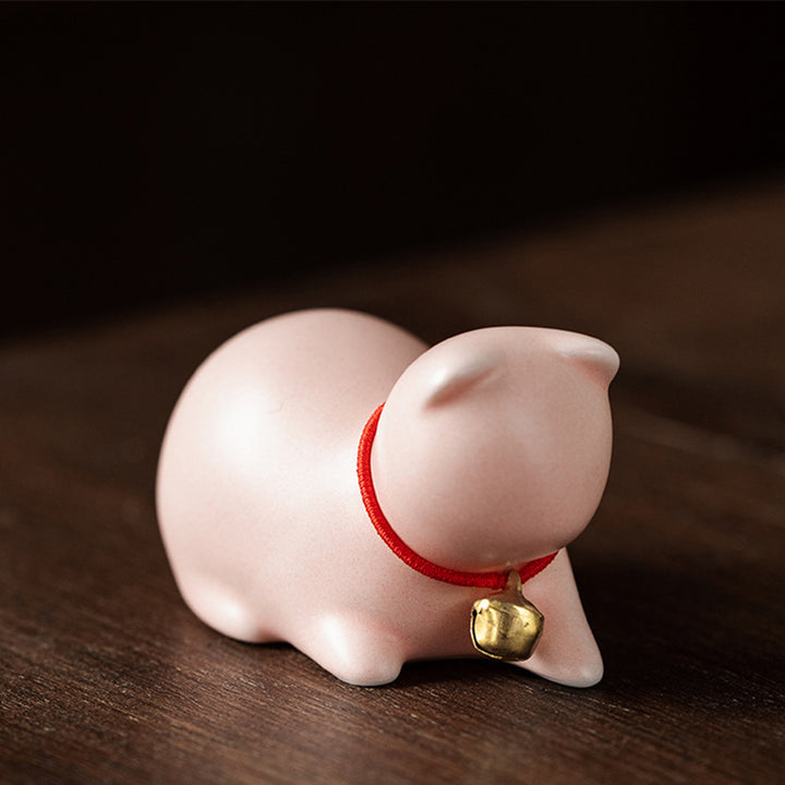 Buddha Stones Mini Small Cute Cat Tea Pet Ceramic Home Desk Figurine Decoration - Sitting Cat 5*3*3cm - Pink - image 18