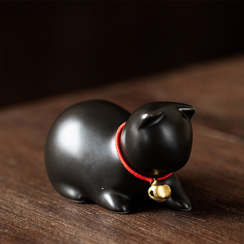 Buddha Stones Mini Small Cute Cat Tea Pet Ceramic Home Desk Figurine Decoration - Sitting Cat 5*3*3cm - Black - image 21