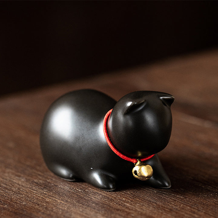 Buddha Stones Mini Small Cute Cat Tea Pet Ceramic Home Desk Figurine Decoration - Sitting Cat 5*3*3cm - Black - image 21