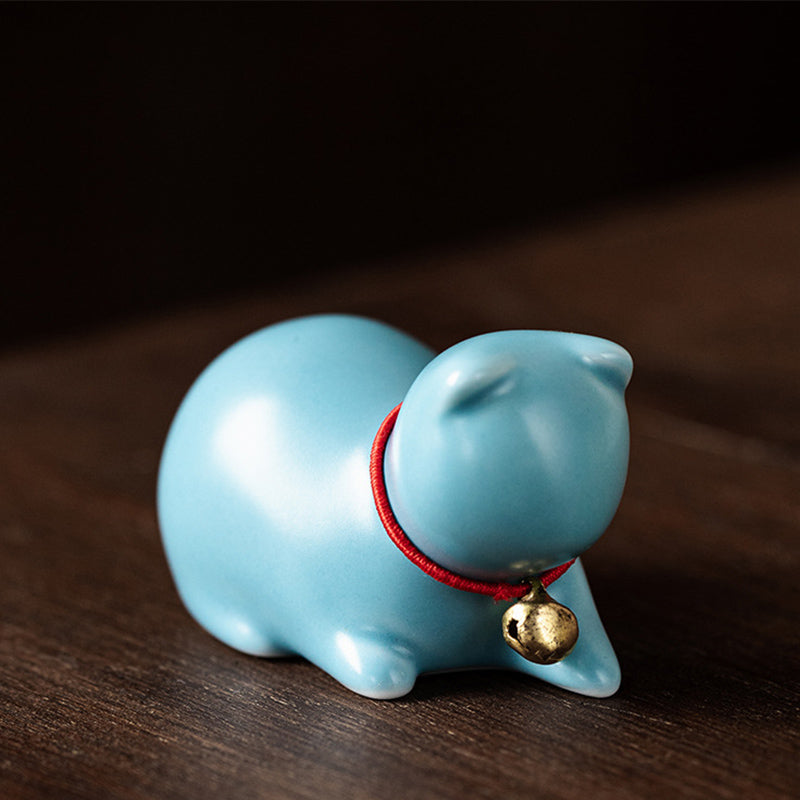 Buddha Stones Mini Small Cute Cat Tea Pet Ceramic Home Desk Figurine Decoration - Sitting Cat 5*3*3cm - Blue - image 20