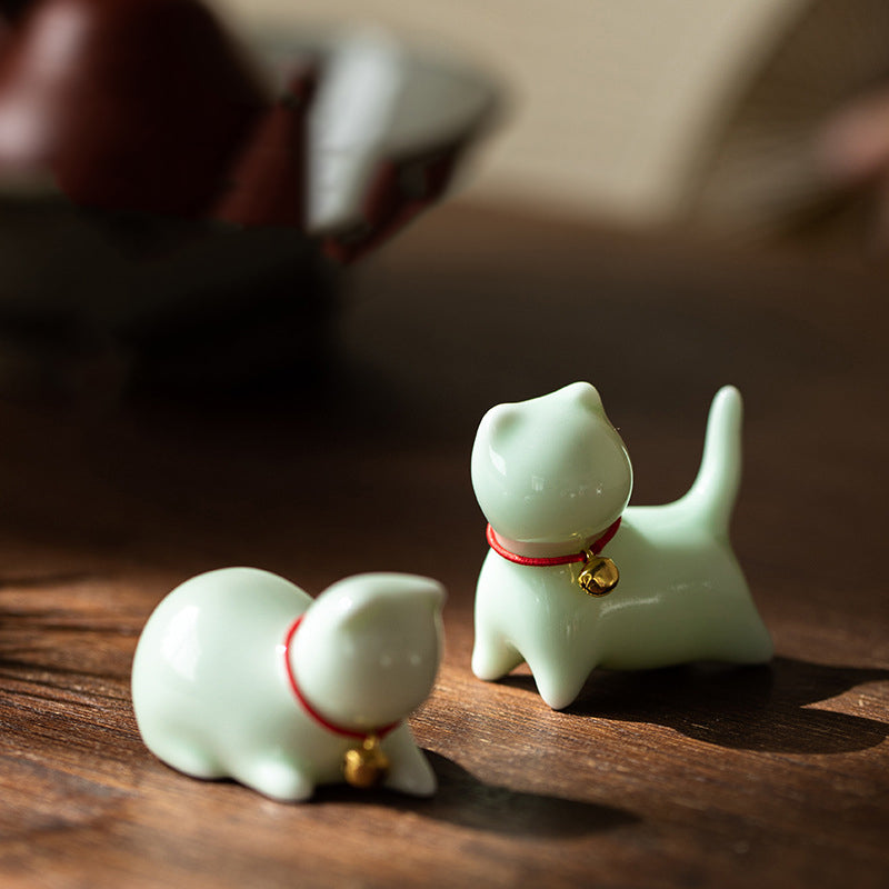 Buddha Stones Mini Small Cute Cat Tea Pet Ceramic Home Desk Figurine Decoration - image 0