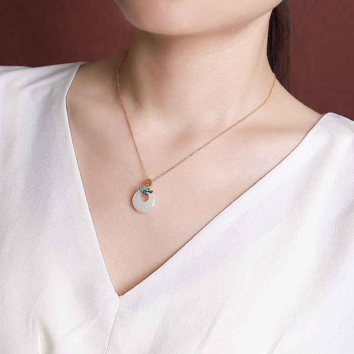 Buddha Stones 925 Sterling Silver Plated Gold Year of the Dragon Hetian Jade Peace Buckle Copper Coin Abundance Necklace Pendant - image 4