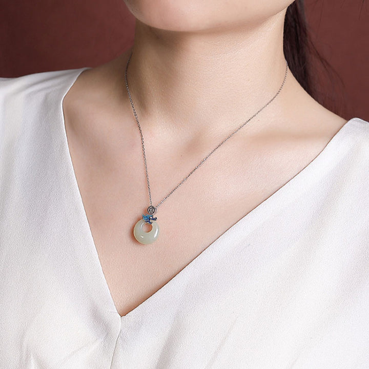 Buddha Stones 925 Sterling Silver Plated Gold Year of the Dragon Hetian Jade Peace Buckle Copper Coin Abundance Necklace Pendant - image 10