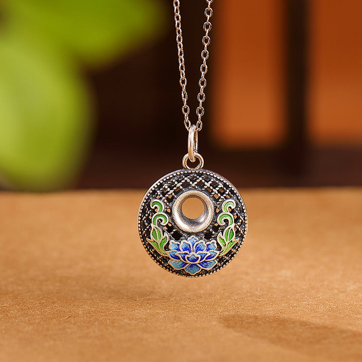 Buddha Stones 999 Sterling Silver Koi Fish Fu Character Lotus Peace Buckle Wealth Necklace Pendant - Lotus - image 5