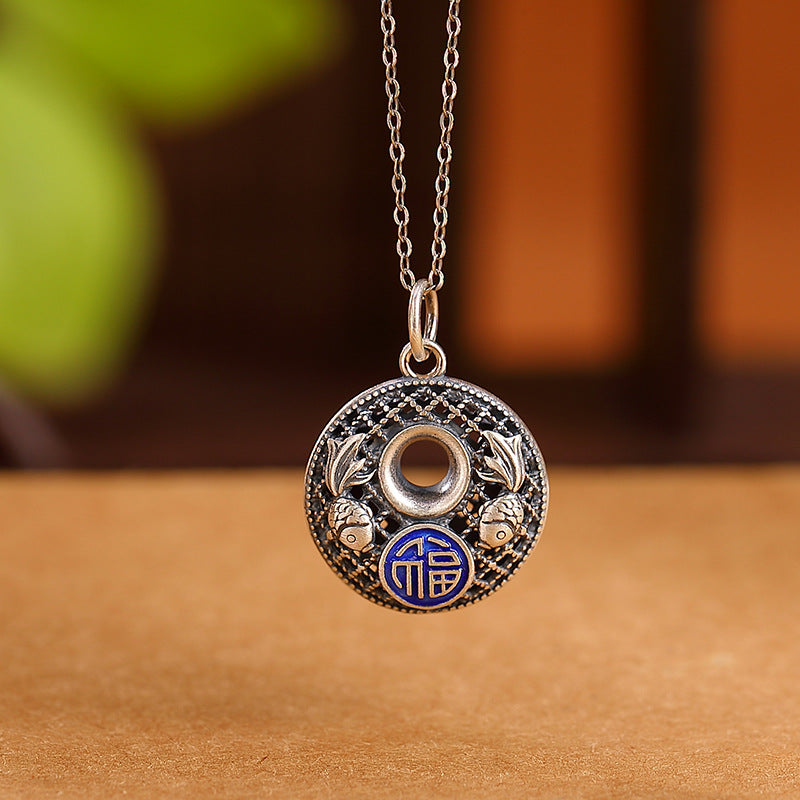 Buddha Stones 999 Sterling Silver Koi Fish Fu Character Lotus Peace Buckle Wealth Necklace Pendant - Koi Fish Fu Character - image 1