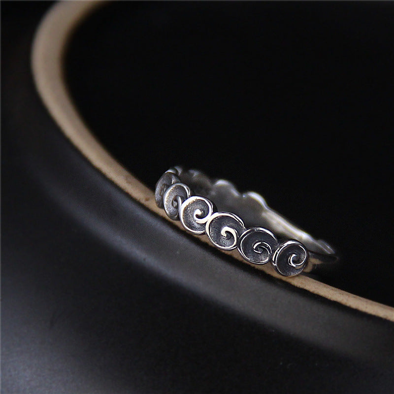 Buddha Stones 925 Sterling Silver Auspicious Clouds Engraved Ring - image 1