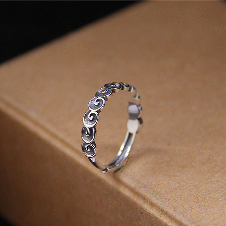 Buddha Stones 925 Sterling Silver Auspicious Clouds Engraved Ring - image 3