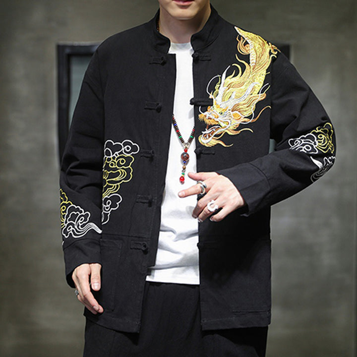 Buddha Stones Dragon Auspicious Cloud Embroidery Clothing Chinese Tang Suit Jacket Men Clothing - image 11