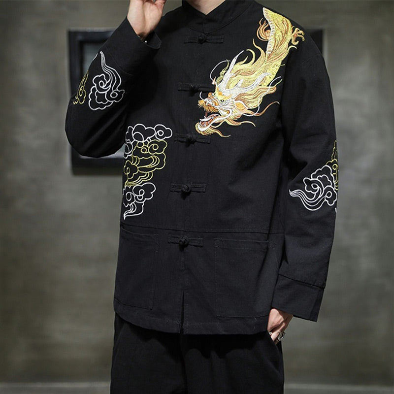Buddha Stones Dragon Auspicious Cloud Embroidery Clothing Chinese Tang Suit Jacket Men Clothing - image 10