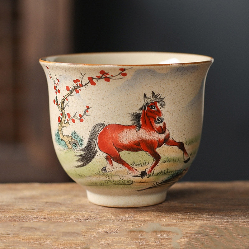 Buddha Stones 12 Chinese Zodiac Ceramic Teacup Kung Fu Tea Cup 130ml - Horse 7.2cm*6cm*130ml - image 15