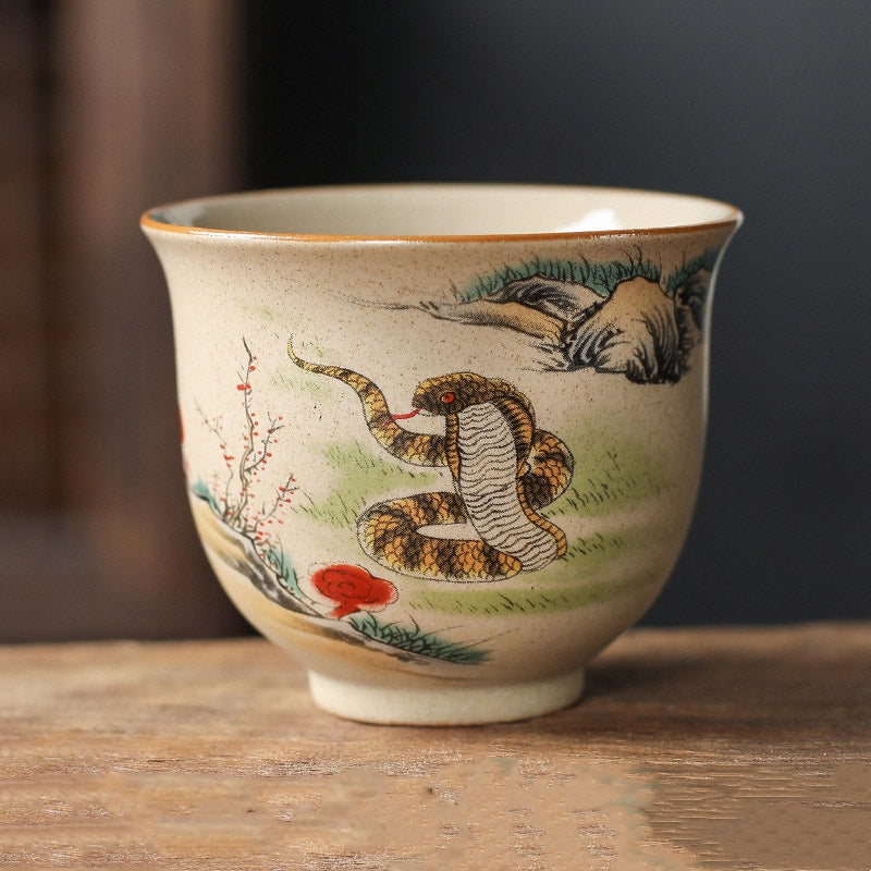 Buddha Stones 12 Chinese Zodiac Ceramic Teacup Kung Fu Tea Cup 130ml - Snake 7.2cm*6cm*130ml - image 14