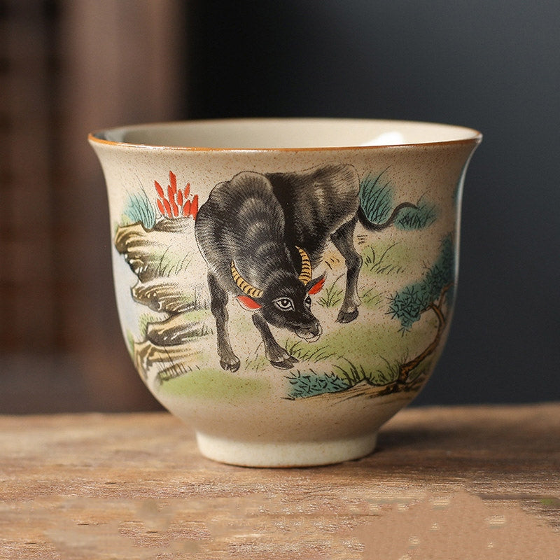 Buddha Stones 12 Chinese Zodiac Ceramic Teacup Kung Fu Tea Cup 130ml - Ox 7.2cm*6cm*130ml - image 5