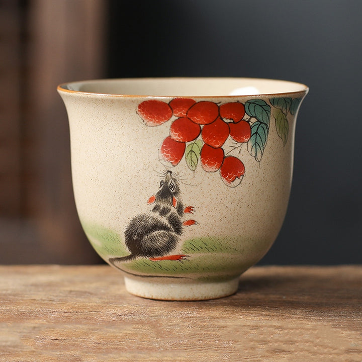 Buddha Stones 12 Chinese Zodiac Ceramic Teacup Kung Fu Tea Cup 130ml - Rat 7.2cm*6cm*130ml - image 4