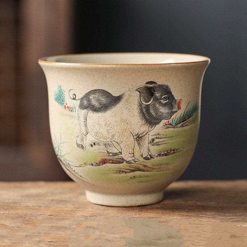 Buddha Stones 12 Chinese Zodiac Ceramic Teacup Kung Fu Tea Cup 130ml - Pig 7.2cm*6cm*130ml - image 22