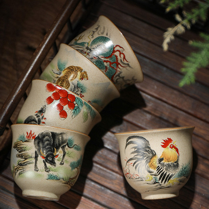 Buddha Stones 12 Chinese Zodiac Ceramic Teacup Kung Fu Tea Cup 130ml - image 1