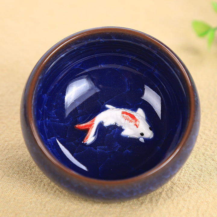 Buddha Stones Cute Koi Fish Ceramic Teacup Kung Fu Tea Cup Bowl 45ml - Dark Blue Koi Fish 6.1cm*3cm*45ml - image 7