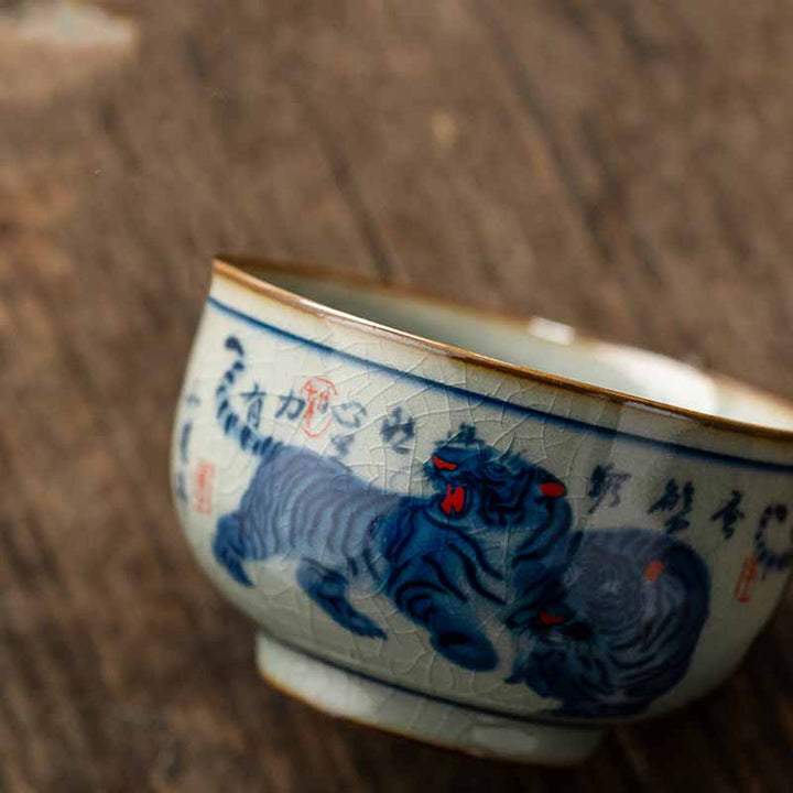 Buddha Stones Jingdezhen Hand Painted Cute Tiger Ceramic Teacup Kung Fu Tea Cup Bowl 140ml - image 7