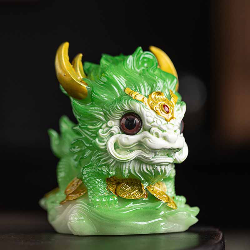 Buddha Stones Color Changing Small Kirin Resin Tea Pet Home Figurine Decoration - No Color Change - Green Kirin 12*8*11.5cm - image 25
