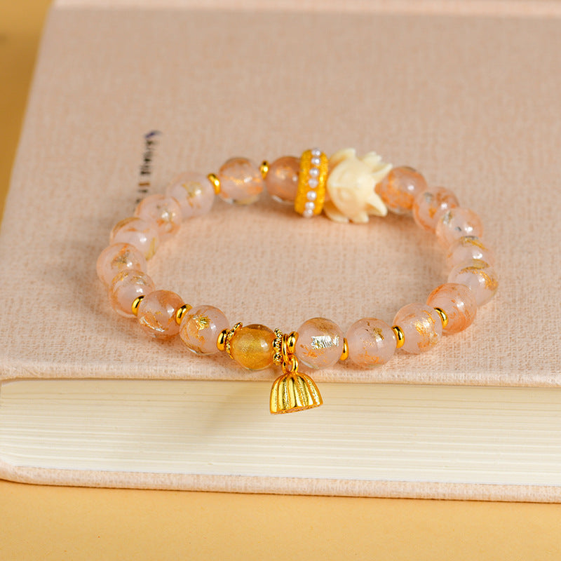 Buddha Stones Tibetan Incense Ash Liuli Glass Bead Lucky Nine Tailed Fox Lotus Charm Bracelet - image 1