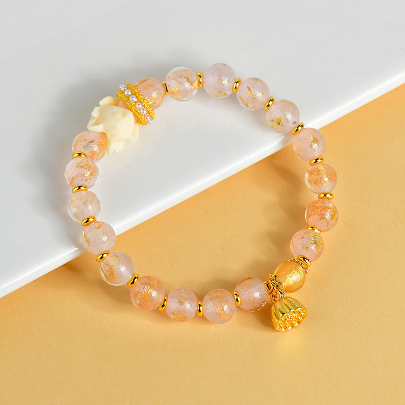 Buddha Stones Tibetan Incense Ash Liuli Glass Bead Lucky Nine Tailed Fox Lotus Charm Bracelet - 14-16cm - image 0