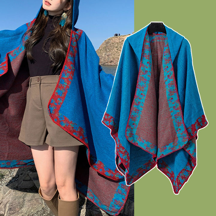 Buddha Stones Tibetan Shawl Border Small Floral Flower Hooded Cloak Winter Cozy Travel Scarf Wrap - image 18