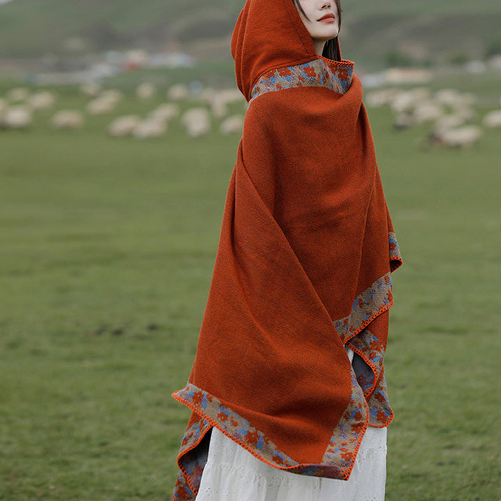 Buddha Stones Tibetan Shawl Border Small Floral Flower Hooded Cloak Winter Cozy Travel Scarf Wrap - image 7